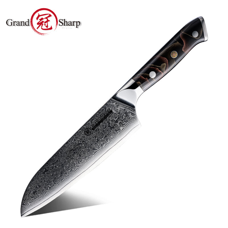 Grandsharp 10Cr15CoMoV damascus santoku knife