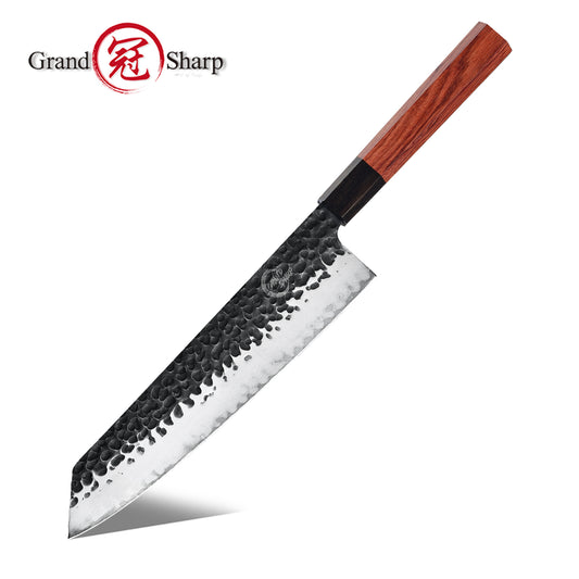 Grandsharp Japanese Kiritsuke Knife High Carbon Stainless Steel AUS10 Kitchen Knife With Mkuruti Wood Handle