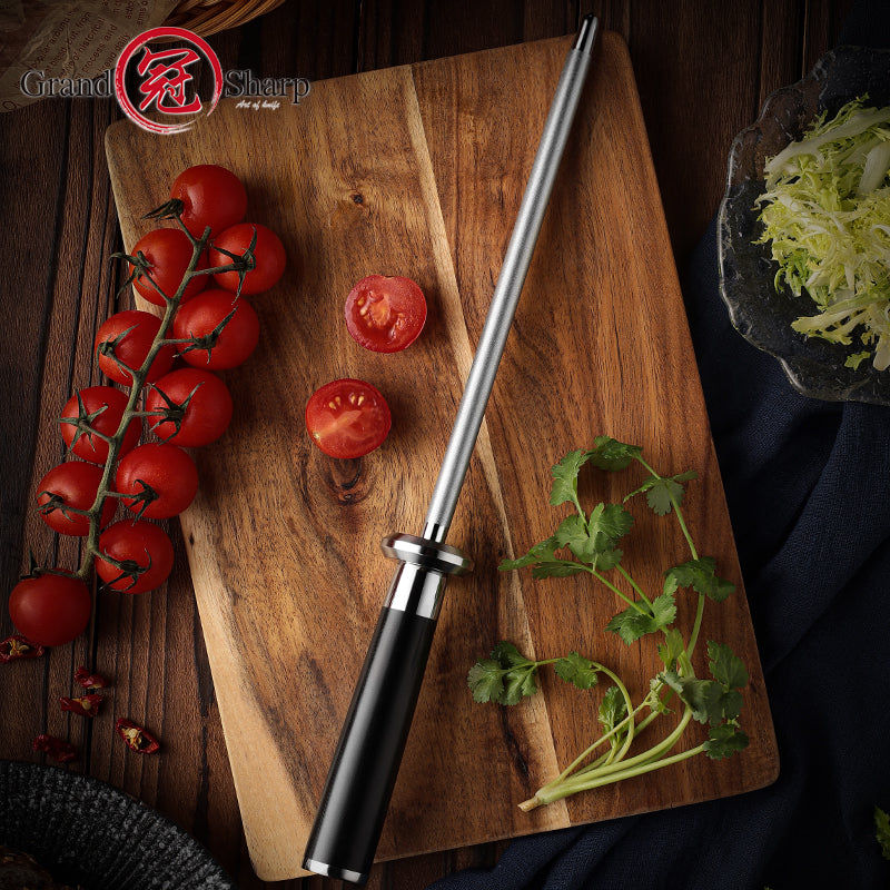Grandsharp 10 Inch High Quality Carbon Steel Knife Sharpening Rod Professional Honing Steel for Chef Knife