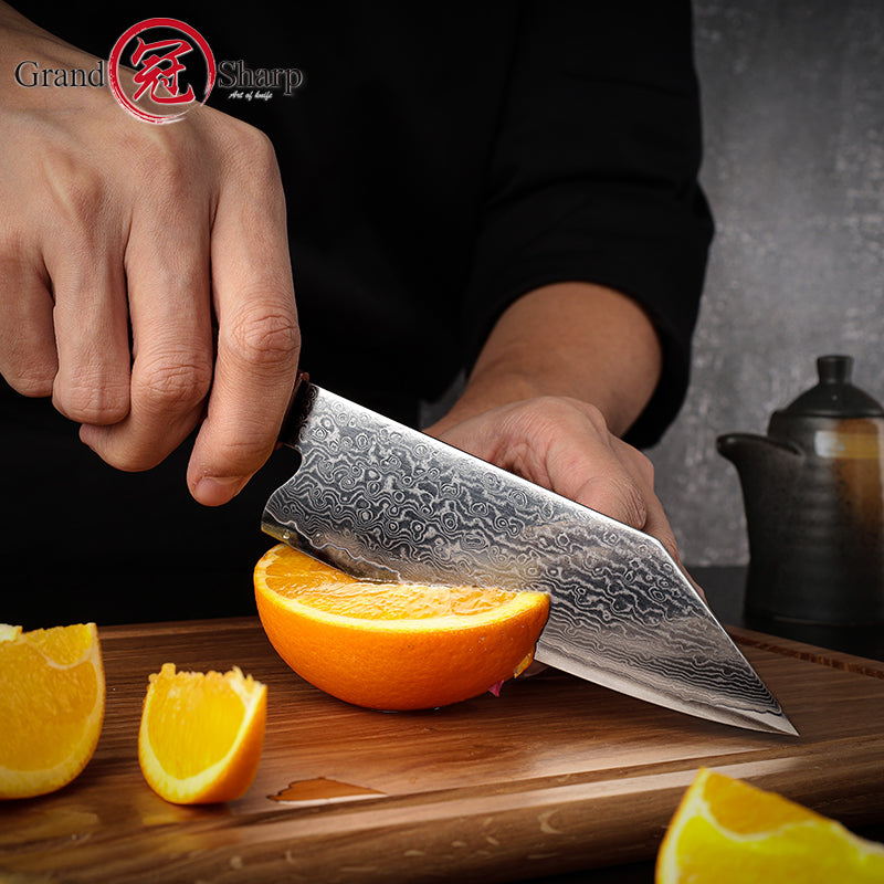 Grandsharp 5.5'' Damascus Kiritsuke Bunka Knife Japanese 10Cr15Mov Kitchen High Carbon Stainless Steel Knife Sandal Wood Handle
