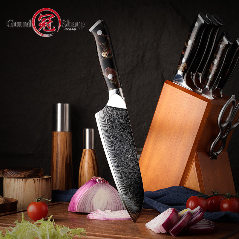 Grandsharp 10Cr15CoMoV damascus santoku knife