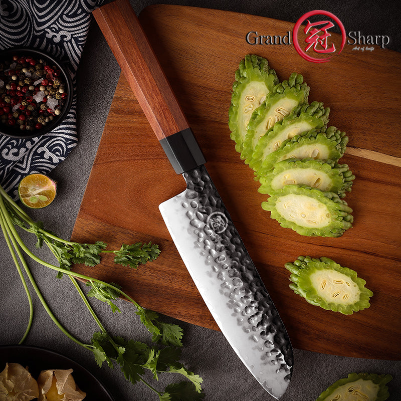 Grandsharp High Carbon Stainless Steel Hand Forged Kitchen Santoku Knife Professional