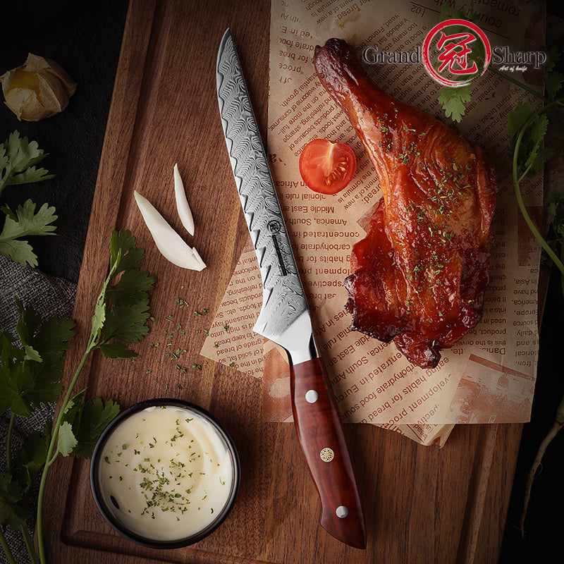 6 Inch Professional Kitchen Boning Knife AUS10 Damascus Steel 67 Layer Sharp Boning Kitchen Knife Rose Wood Handle