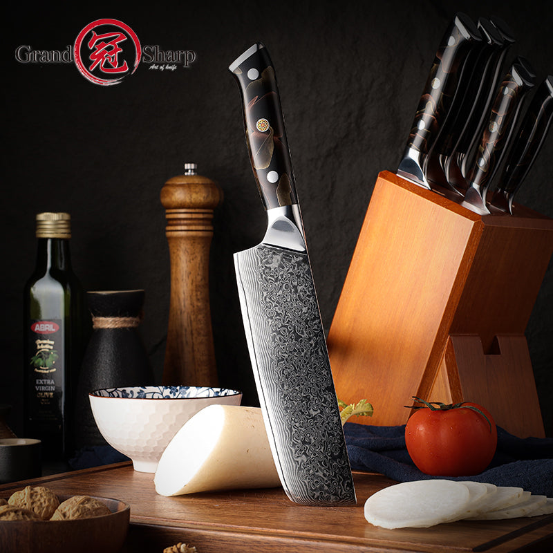 Grandsharp 10Cr15CoMoV damascus nakiri knife