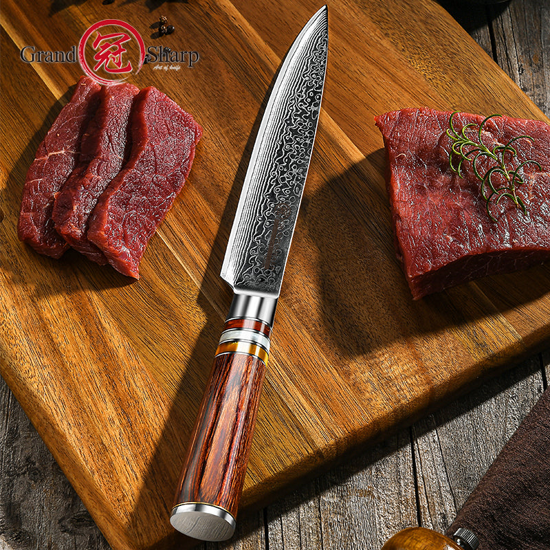 Grandsharp Professional Damascus Kitchen Chef Knife Carving Knife for Meat Fish Salmon Sashimi Cutting