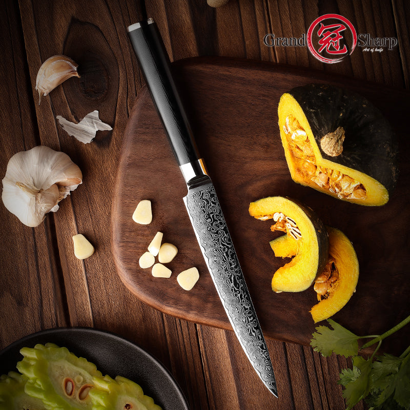 Grandsharp Black Handle 10Cr15CoMoV Damascus Utility Knife