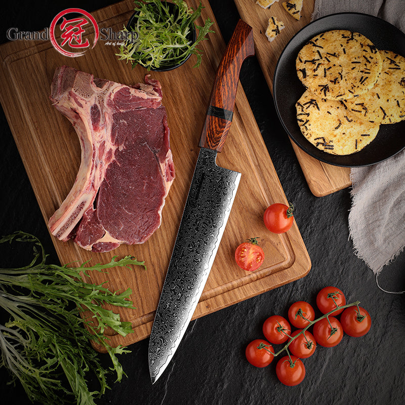 Grandsharp 9 Inch Damascus Chef Knife 67 Layers 10Cr15MoV High Carbon Steel Cutting Knife Sandal Wood
