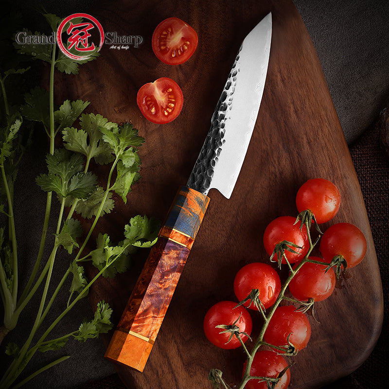 Grandsharp 5 Inch AUS10 Steel Custom Hand Forged Chef Knife Handmade High Carbon Vegetable Chopper Utility Petty Knife
