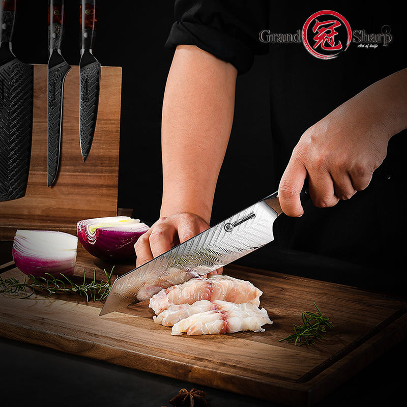 Grandsharp 8.3 Inch Professional Damascus Kiritsuke AUS10 Steel Kitchen Knife