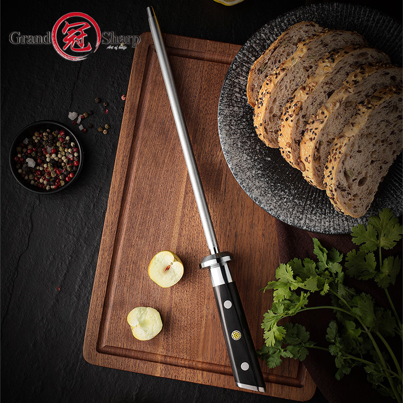 Professional High Carbon Stainless Steel Rod Kitchen Knife Sharpener with Black Glassfiber Handle