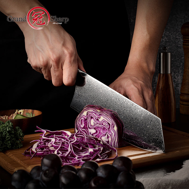 Grandsharp 7.5'' Damascus Premium Cleaver Knife 10cr15comov Carbon Steel Knives with Gold-foil Decoration Resin Handle