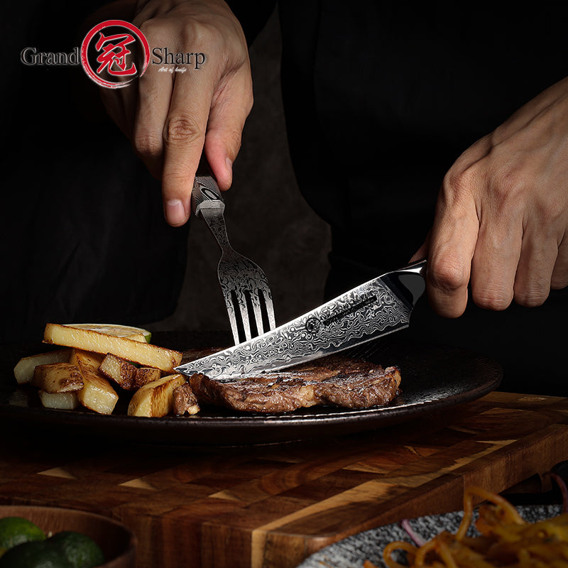 Grandsharp 67 Layers Damascus High Carbon Stainless Steel Kitchen Knife Steak Knife With Carbon Fiber and Gold-foil Resin Handle