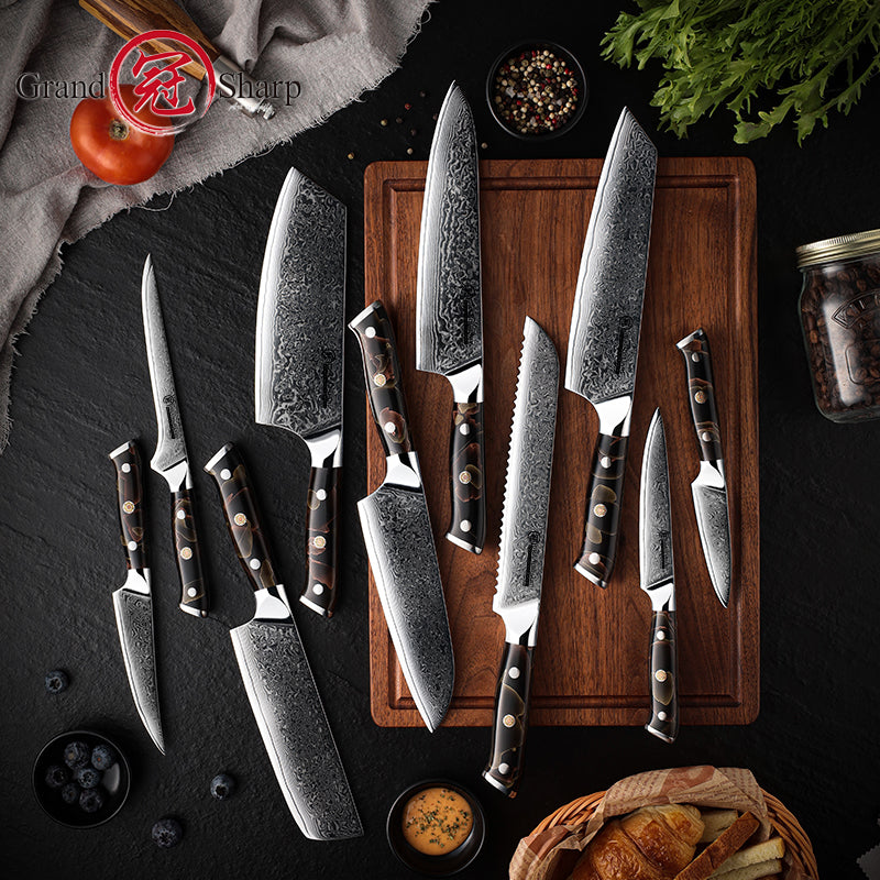 Grandsharp 10Cr15CoMoV damascus chef knife set