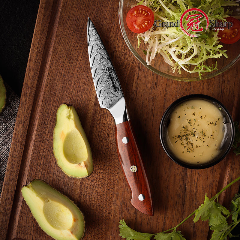 Grandsharp 3.4 Inch Damascus Chef Knife AUS10 Super Steel 67 Layer High Carbon Steel Ultra Sharp Kitchen Paring Knife