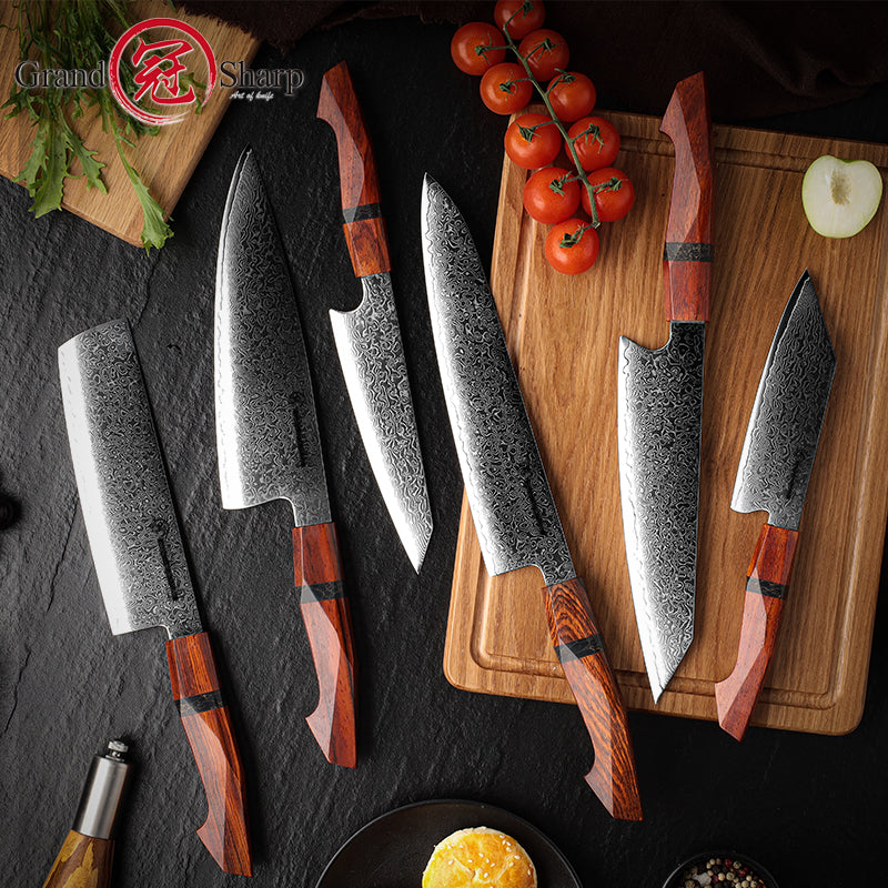 Grandsharp Knives Sets Japanese Knife 67 Layers 10Cr15MoV Damascus High Carbon Steel Chef Knives Set with Sandal Wood Handle