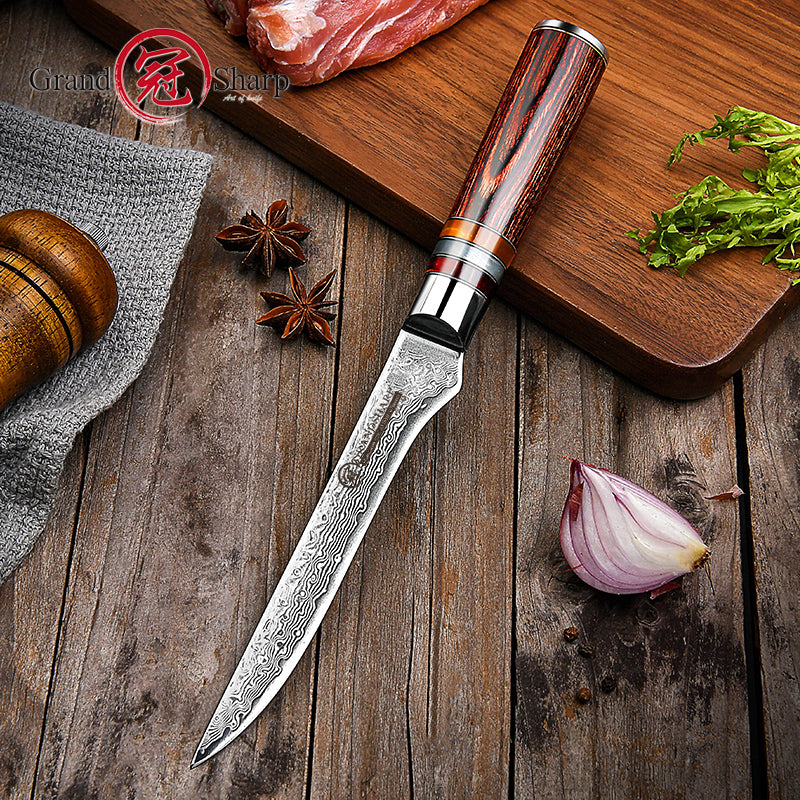 Grandsharp Professional 5.5'' Boning Knife 67 Layers High Carbon Damascus Steel Kitchen Boning Knife Pakkawood Handle