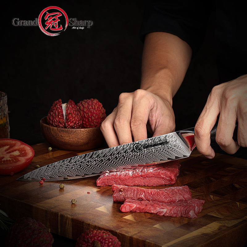 Grandsharp High Quality 8.3 Inch Slicing Knife Damascus Steel AUS10 Kitchen Cutting Tool