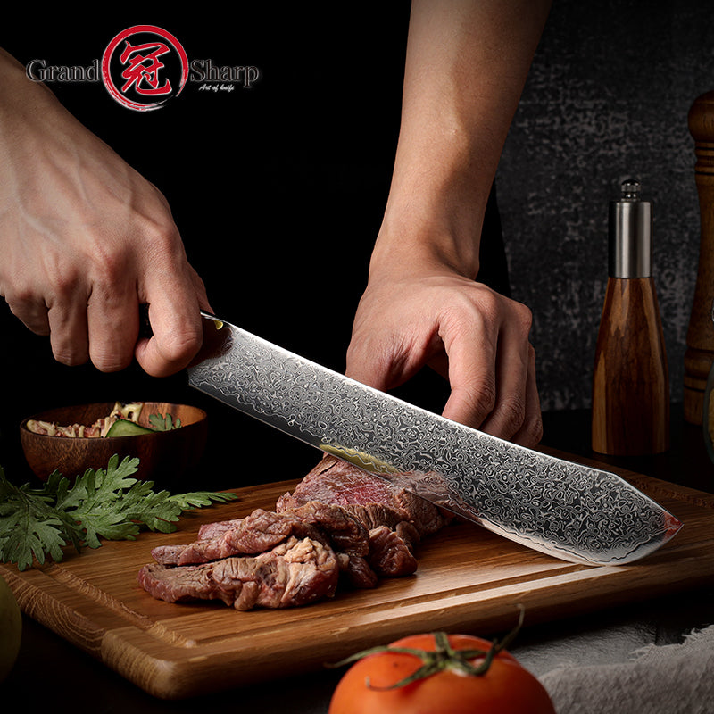 Grandsharp 9'' Damascus Slaughter Knife 67 Layer Damascus Steel Kitchen Slaughter Knives with Black Carbon Fiber Handle