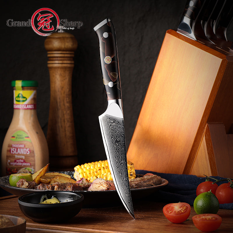 Grandsharp 10Cr15CoMoV damascus steak knife