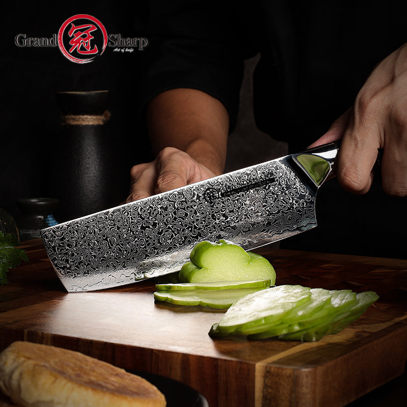 Luxury 67 Layer Damascus Steel Nakiri Knife High Quality 10cr15comov Kitchen Nakiri Knives with Gold-Foil Decoration Resin Handle
