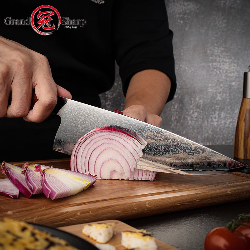 Grandsharp 8 Inch Damascus Chef Knife for Kitchen High Carbon Stainless Steel Cutting Knife Sandal Wood Handle