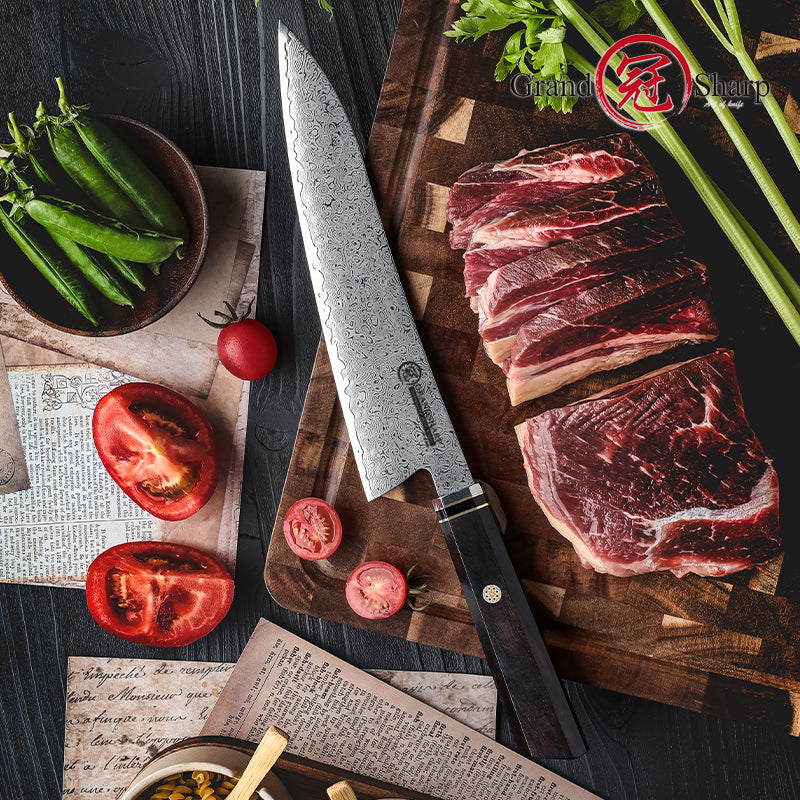 Grandsharp Kitchen Chef Knife 67-Layers Damascus Powder Carbon Steel Kitchen Knife with Ebony Handle
