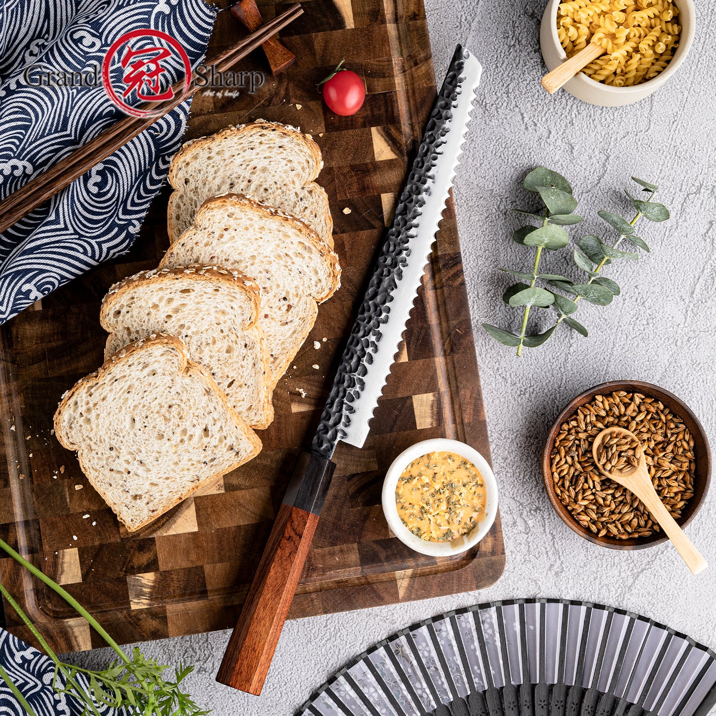 Grandsharp 10'' Bread Kitchen Knife AUS10 Steel Kitchen Chef Bread Knife Bread Cutting Knife with Mkuruti Wood Handle