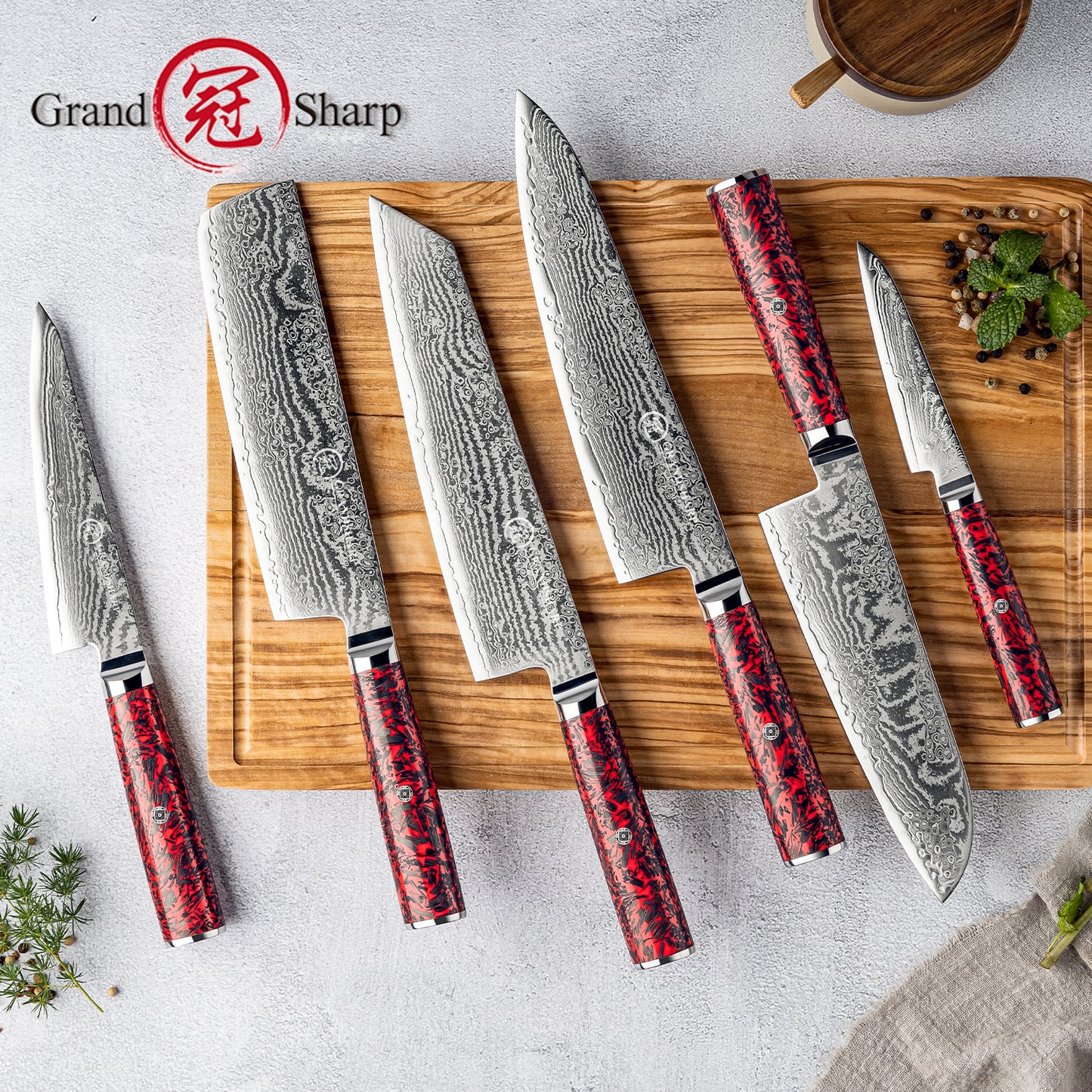 Grandsharp 67 Layers Damascus S35VN Powder Steel Kitchen Chef Knife Set