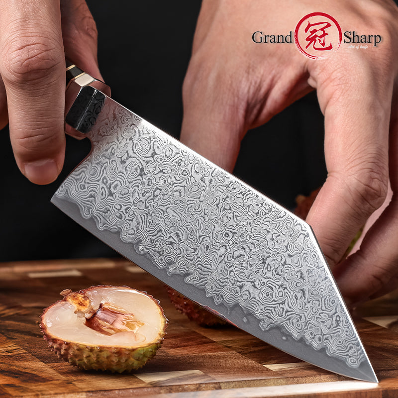 Grandsharp Kitchen Chef Knife 67-Layers Damascus Carbon Stainless Steel Bunka Knife with Wood Ebony Handle