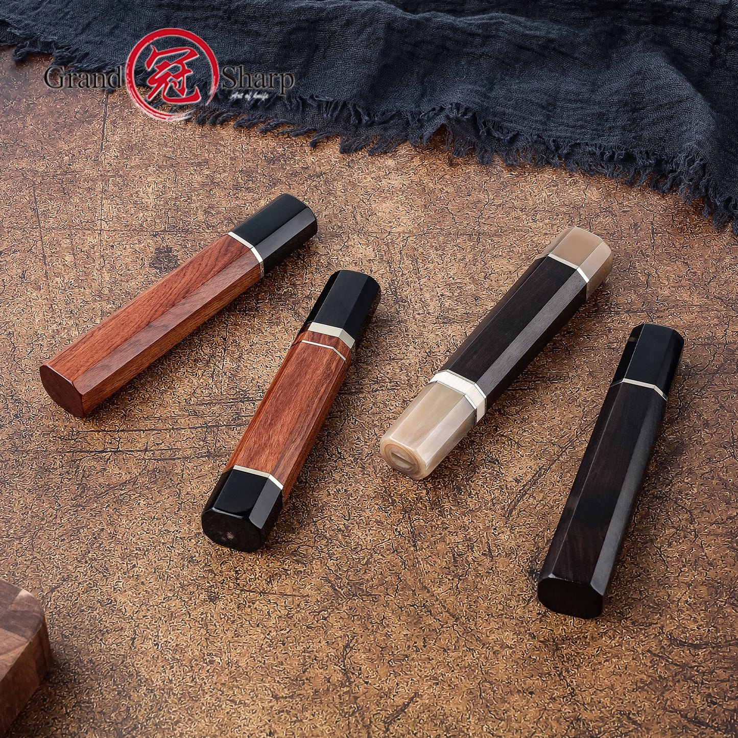 Grandsharp DIY Handle of Part Tang Knife Ebony Wood Buffalo Horn Desert Ironwood Handle Bars