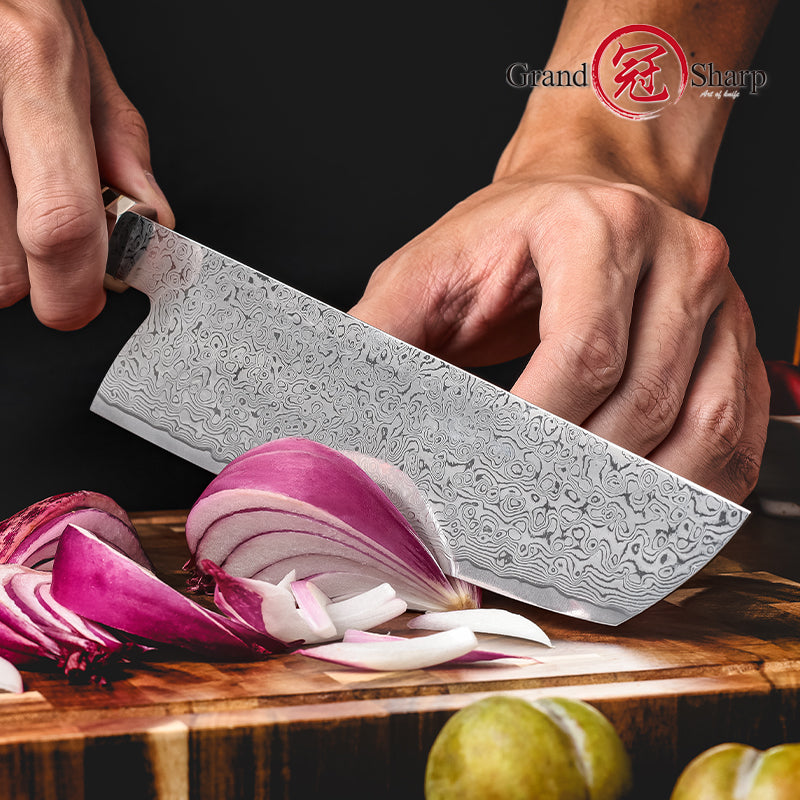 Grandsharp Kitchen Chef Knife 67-Layers Damascus Carbon Stainless Steel Nakiri Knife with Wood Ebony Handle