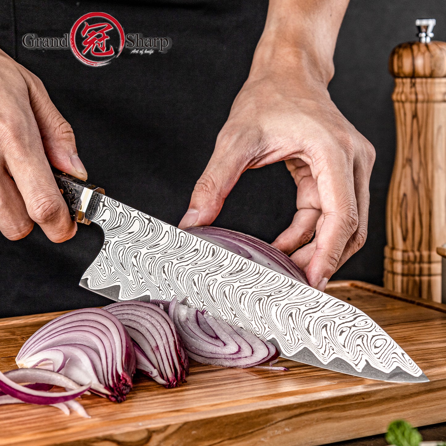 Grandsharp 8 Inch Kiritsuke Chef Knife Premium Damascus 67 Layers Carbon Fiber Resin Handle