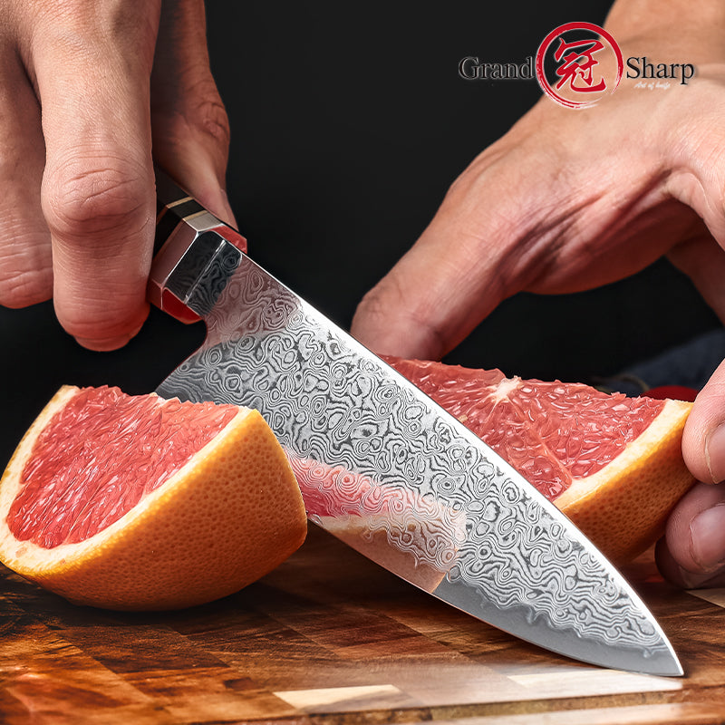 Grandsharp Kitchen Chef Knife 67-Layers Damascus Carbon Stainless Steel Utility Paring Knife with Ebony Handle