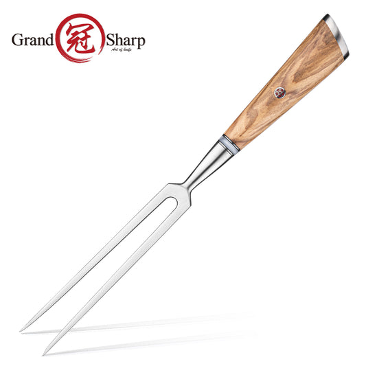 Grandsharp Forged Carving Fork 430 Stainless Steel Professional Meat Fork Resin Olive Wood Handle BBQ Tool Kitchen Essential