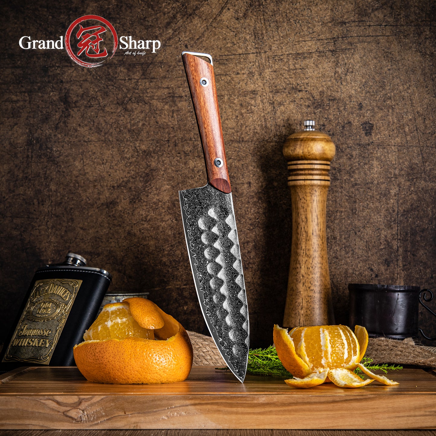 Grandsharp Utility Damascus Knife 6 Inch Kitchen knife with Africa Rose Wood Handle