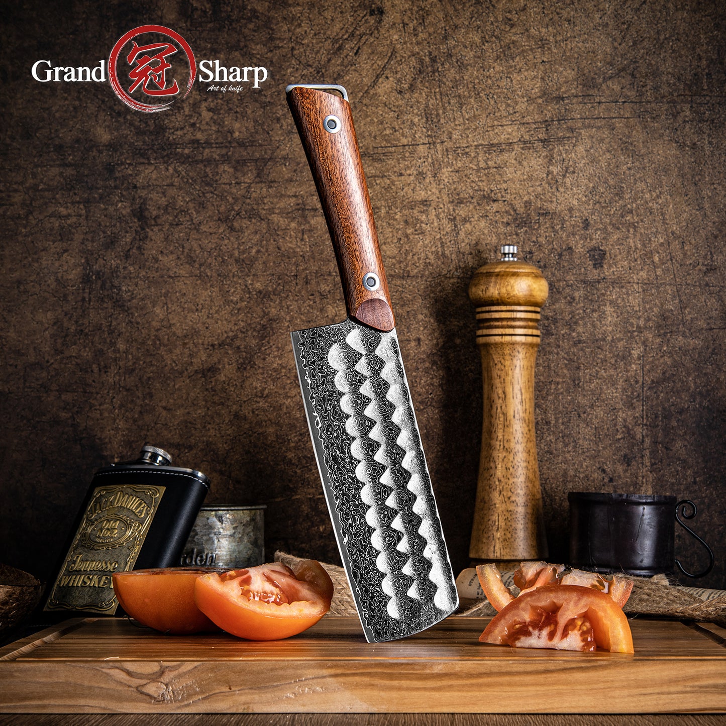 Grandsharp 6.5 Inch Damascus Steel Nakiri Knife Cooking Knives with Africa Rose Wood Handle