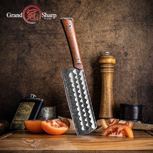 Grandsharp 6.5 Inch Damascus Steel Nakiri Knife Cooking Knives with Africa Rose Wood Handle