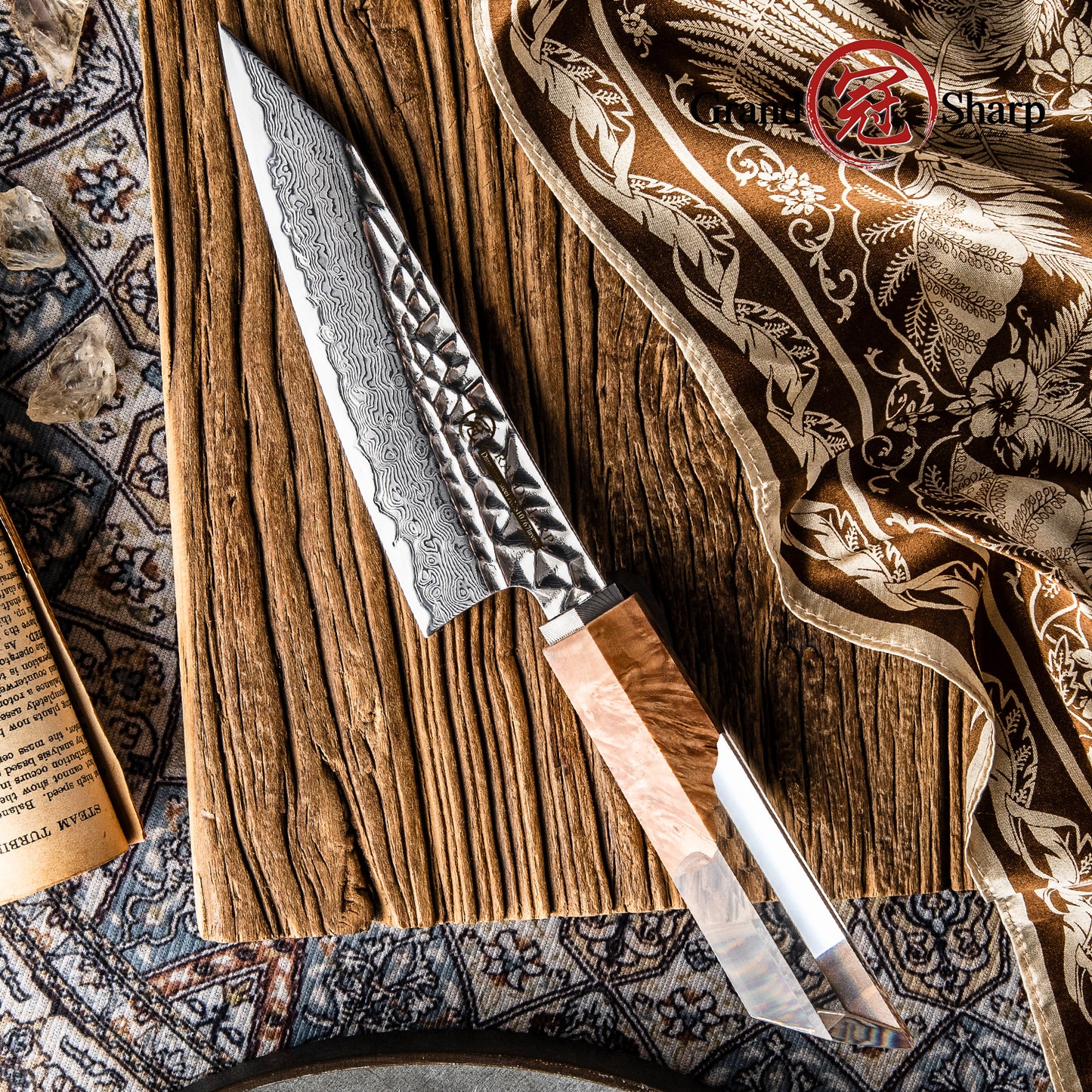 Grandsharp 5.5 Inch 67 Layers Damascus Steel Garasuki Utility Knives with Stabilized Wood & Resin Handle