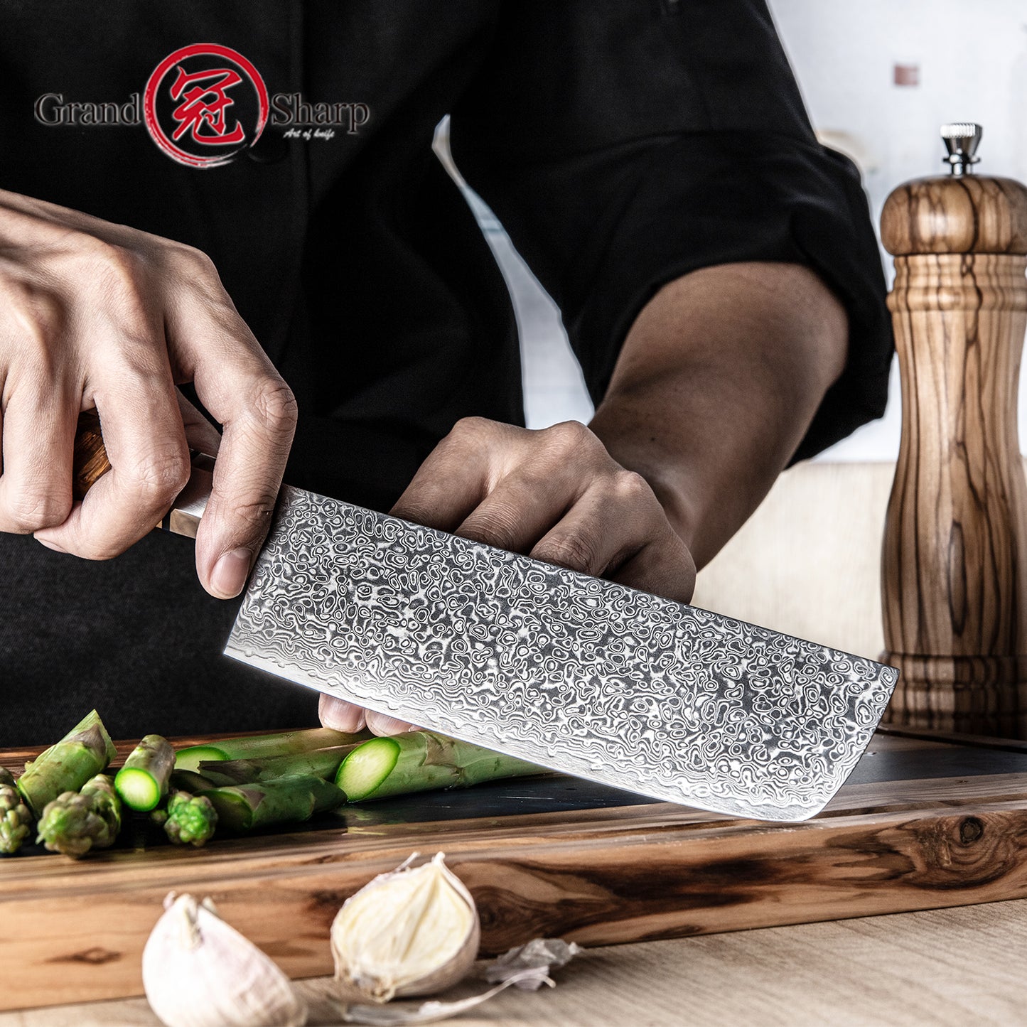 7'' Nakiri Knives High Carbon Blue Resin Handle Vegetable Cutter Chef Kitchen 10CR15MOV Damascus Steel Nakiri Knife
