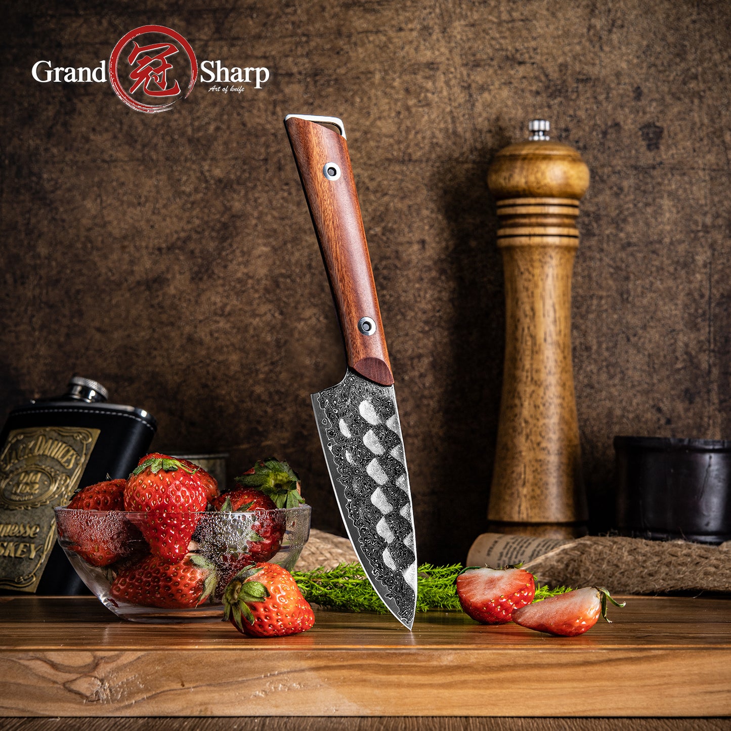 Grandsharp Kitchen 4 Inch Paring Damascus Steel Knife with Africa Rose Wood Handle