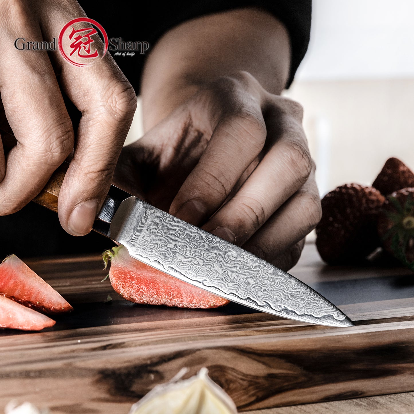 3.5" Damascus 10CR15MOV Carbon Steel Blade With Octagonal Resin+Wood Handle Vegetables Meat Cutter Chef Kitchen Knife