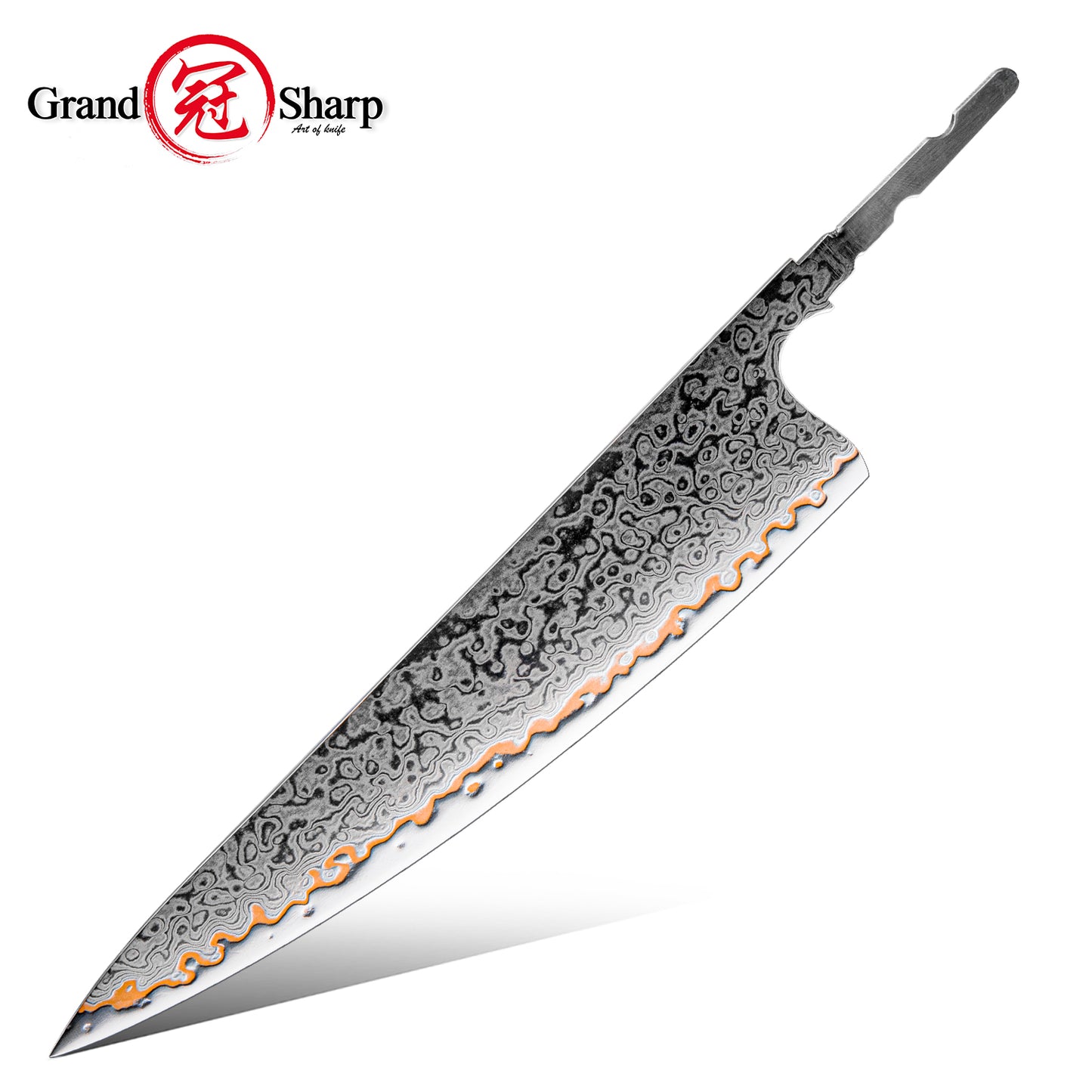 Grandsharp DIY Blank Knife Blade 55 Layers Copper Damascus Steel Kitchen Chef Knife Blade Set No Handle Knives Blank Blade