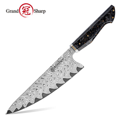 Grandsharp AUS-10 Damascus New Blade Technique Professional Kitchen Knife