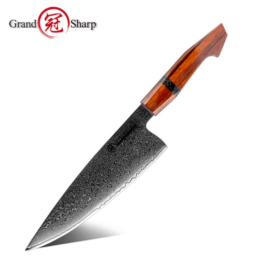 Grandsharp Handmade Damascus Fat Gyuto Chef Knife with Sandal Wood Handle