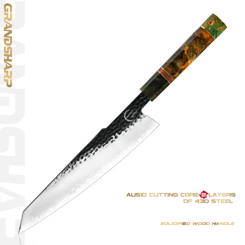 AUS10 Sandblasting 3-layer & Solidified Wood Handle Kiritsuke Gyuto Chef Nakiri Santoku Paring Utility Slaughter Kitchen Knives