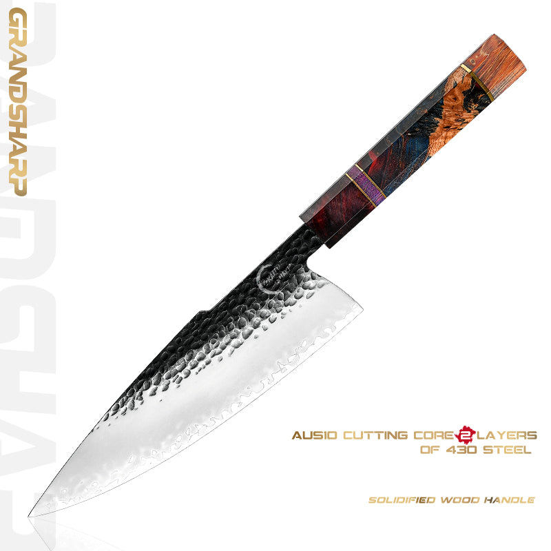 AUS10 Sandblasting 3-layer & Solidified Wood Handle Kiritsuke Gyuto Chef Nakiri Santoku Paring Utility Slaughter Kitchen Knives