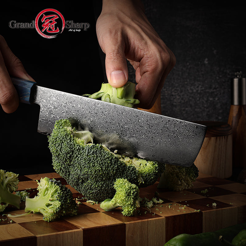 Professional 67 Layers Damascus Steel Kitchen Chef Nakiri Knife With Octagonal Solidfied Wooden Handle
