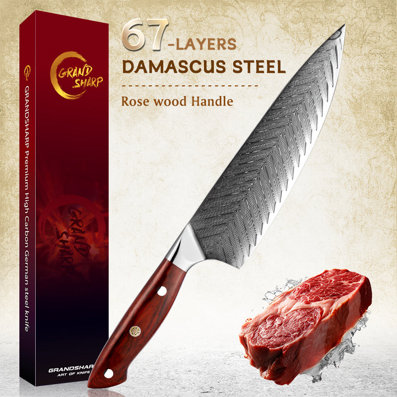 Grandsharp 5pcs Kitchen Knife Set Damascus Steel Knives High Carbon AUS10 Ultra Sharp Chef Knife Set