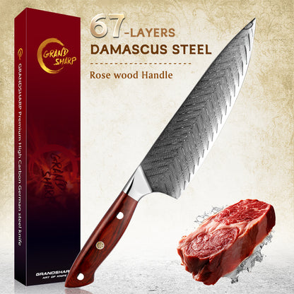 Grandsharp 5pcs Kitchen Knife Set Damascus Steel Knives High Carbon AUS10 Ultra Sharp Chef Knife Set