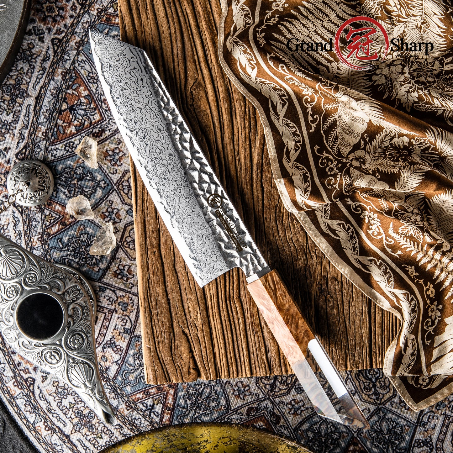 Grandsharp Kitchen 8 Inch Kiritsuke Knife 67 Layers Japanese Damascus Steel Kiritsuke Chef Knives Stabilized Wood & Resin Handle